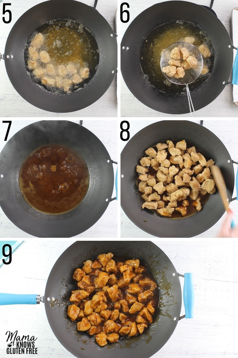 gluten-free orange chicken recipe steps 5-9 photo collage