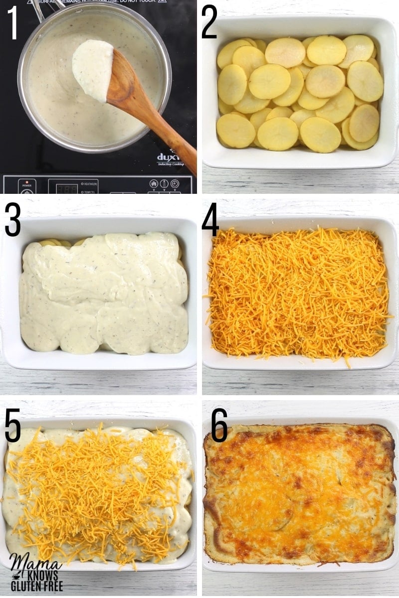 gluten-free scalloped potatoes recipe steps photo collage