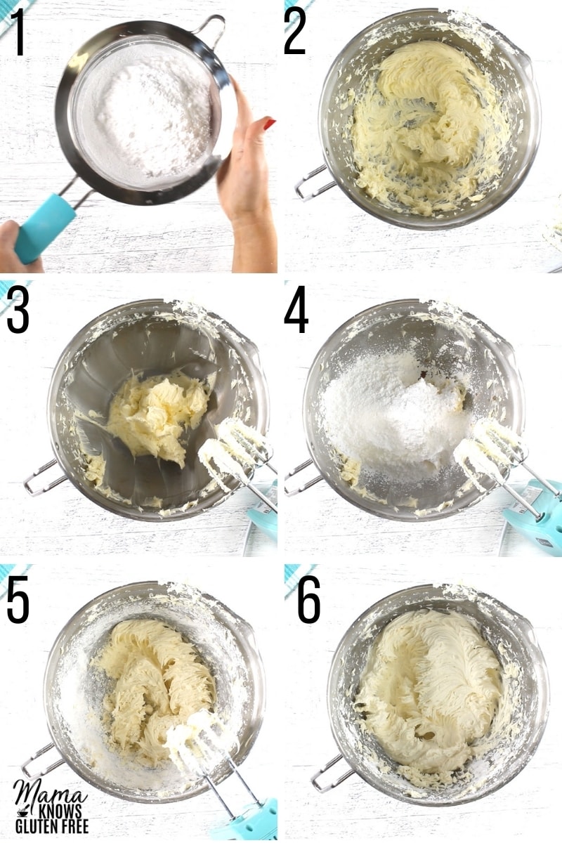 gluten-free frosting recipe steps photo collage