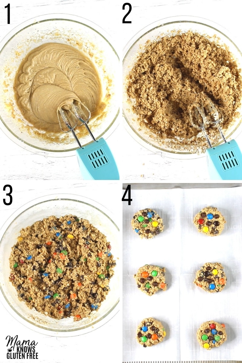 gluten-free monster cookies recipe steps photo collage