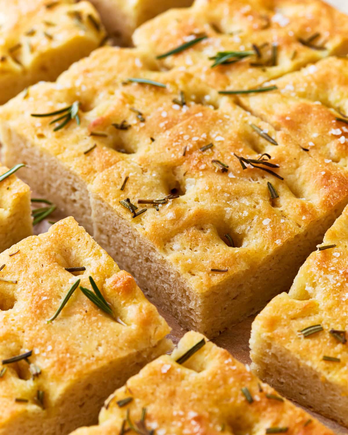 cut gluten-free focaccia.