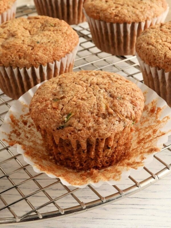 gluten-free zucchini muffins on a cooling rack