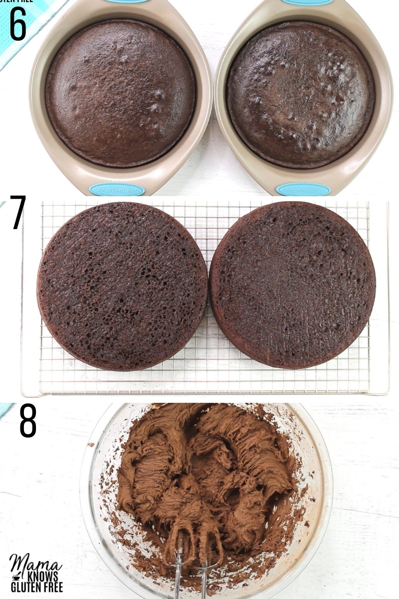 gluten-free chocolate cake recipe steps photo collage 6-8