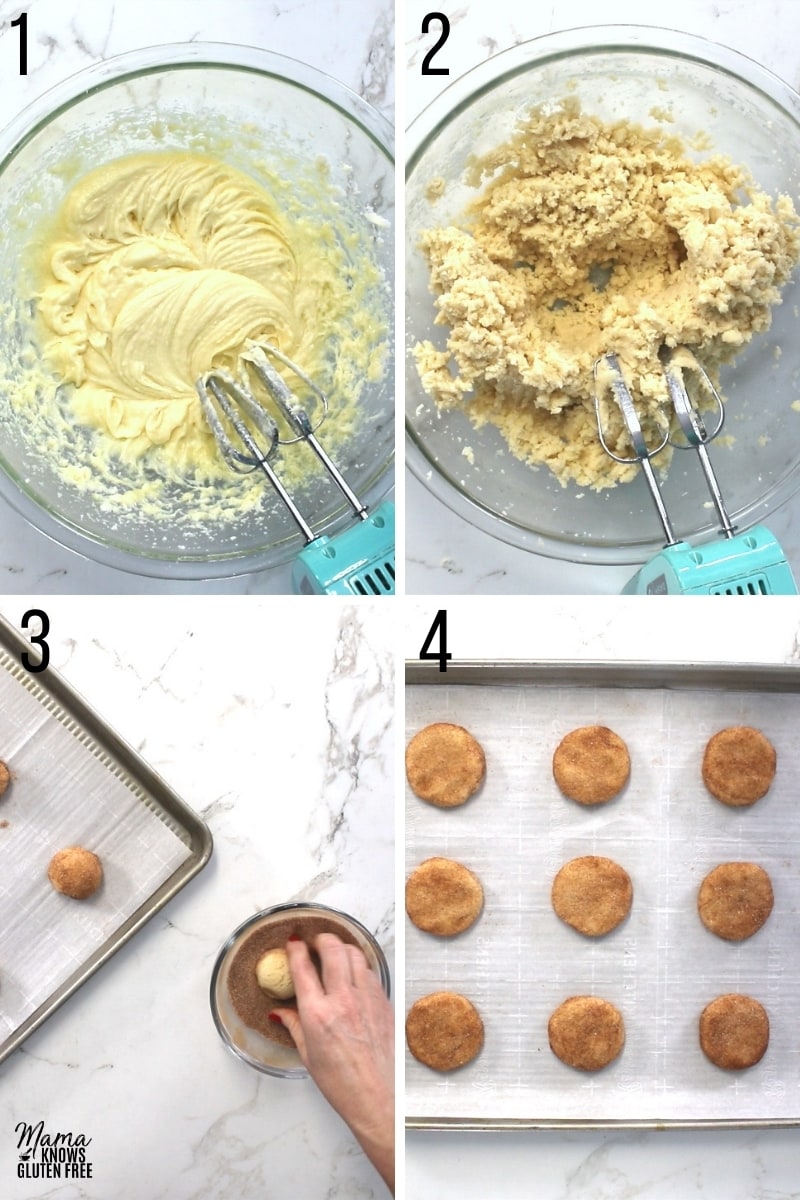 gluten-free snickerdoodles recipe steps photo collage