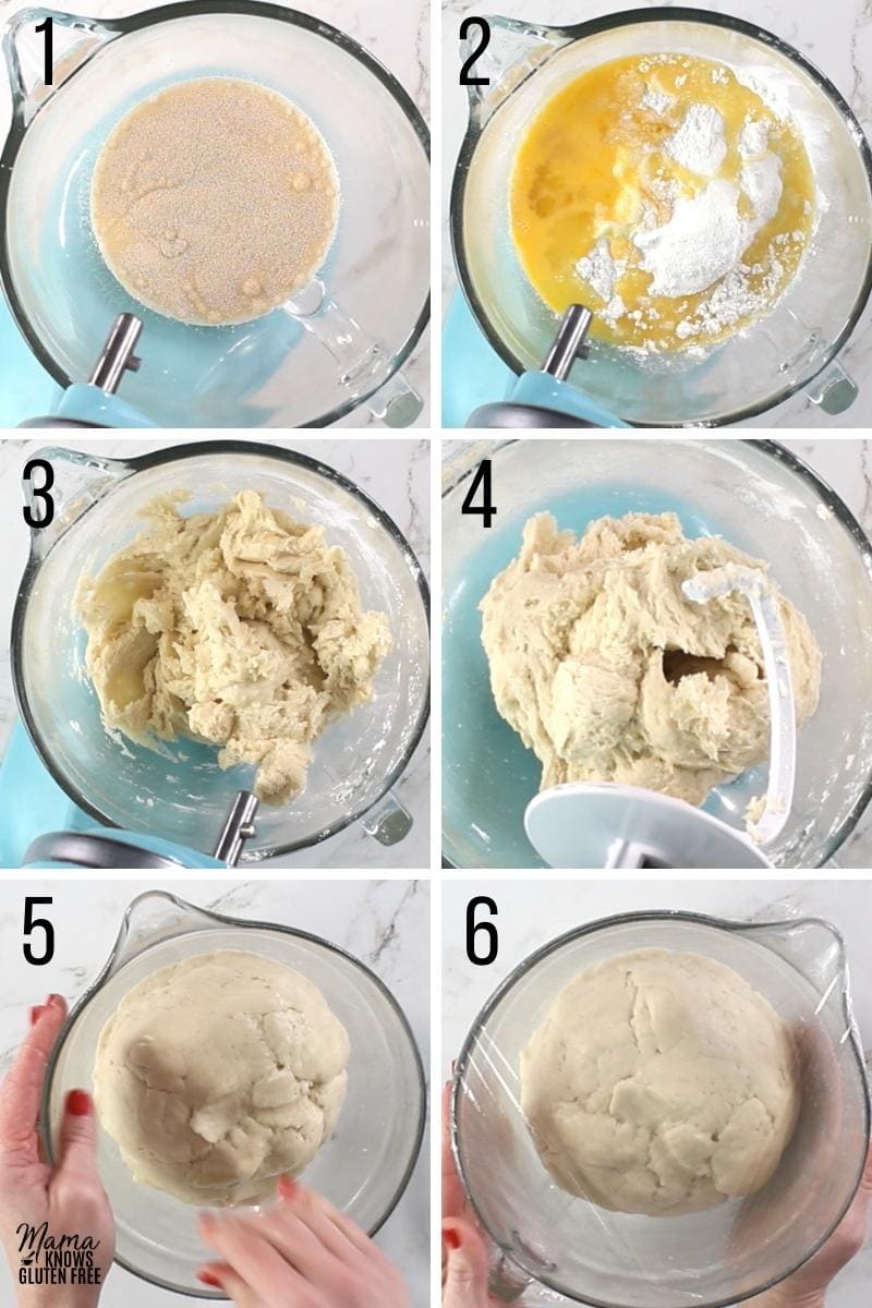 easy gluten-free cinnamon rolls recipe steps 1-6 photo collage 