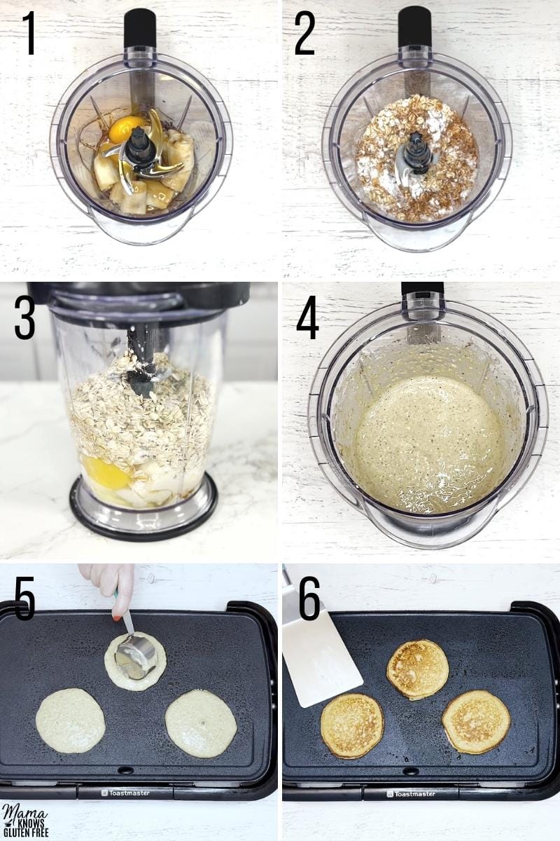 banana oatmeal pancakes recipe steps photo collage