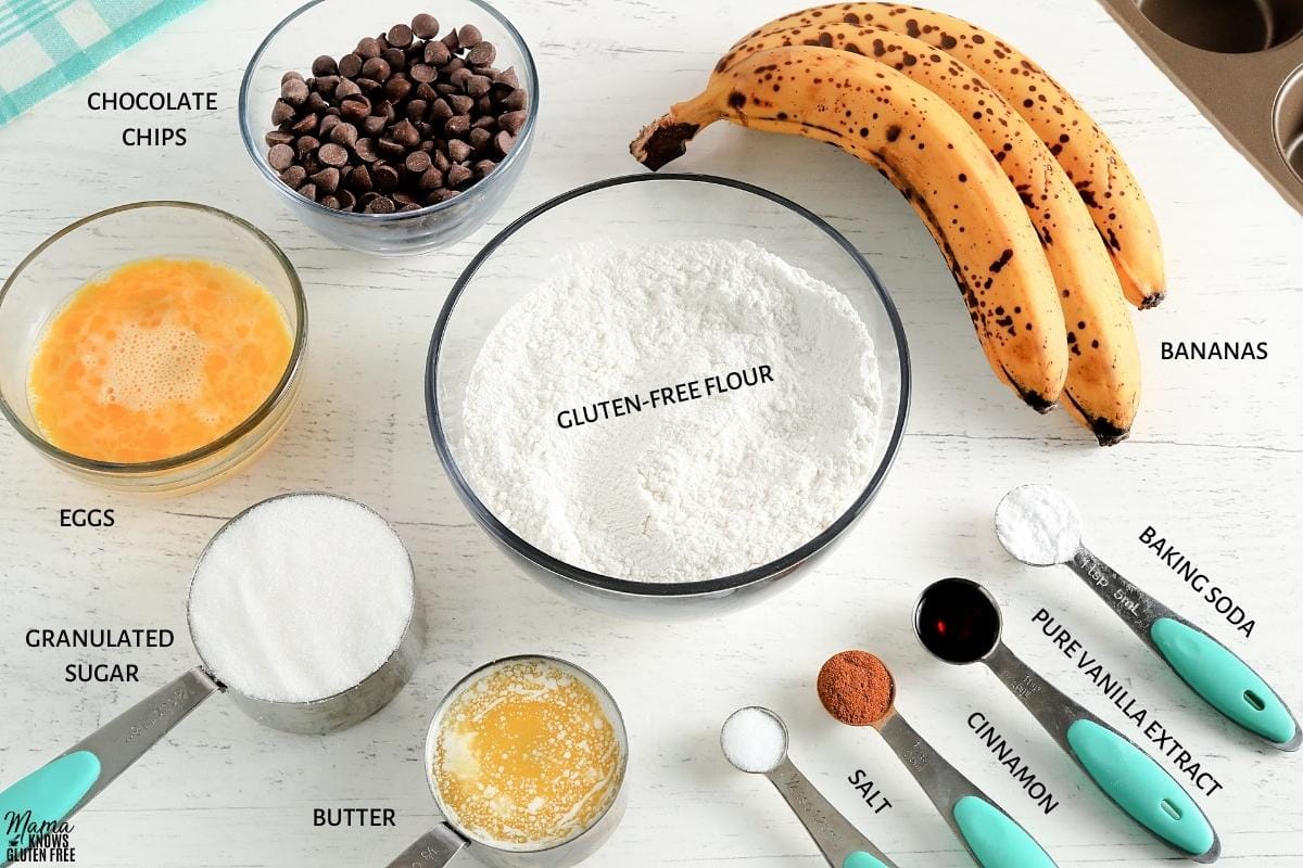 gluten-free banana muffins recipe ingredients photo collage 