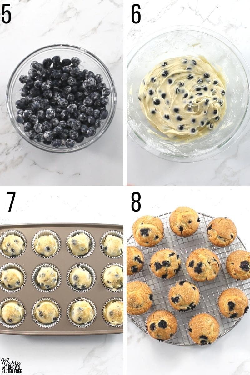 easy gluten-free blueberry muffins recipe steps 5-8 photo collage