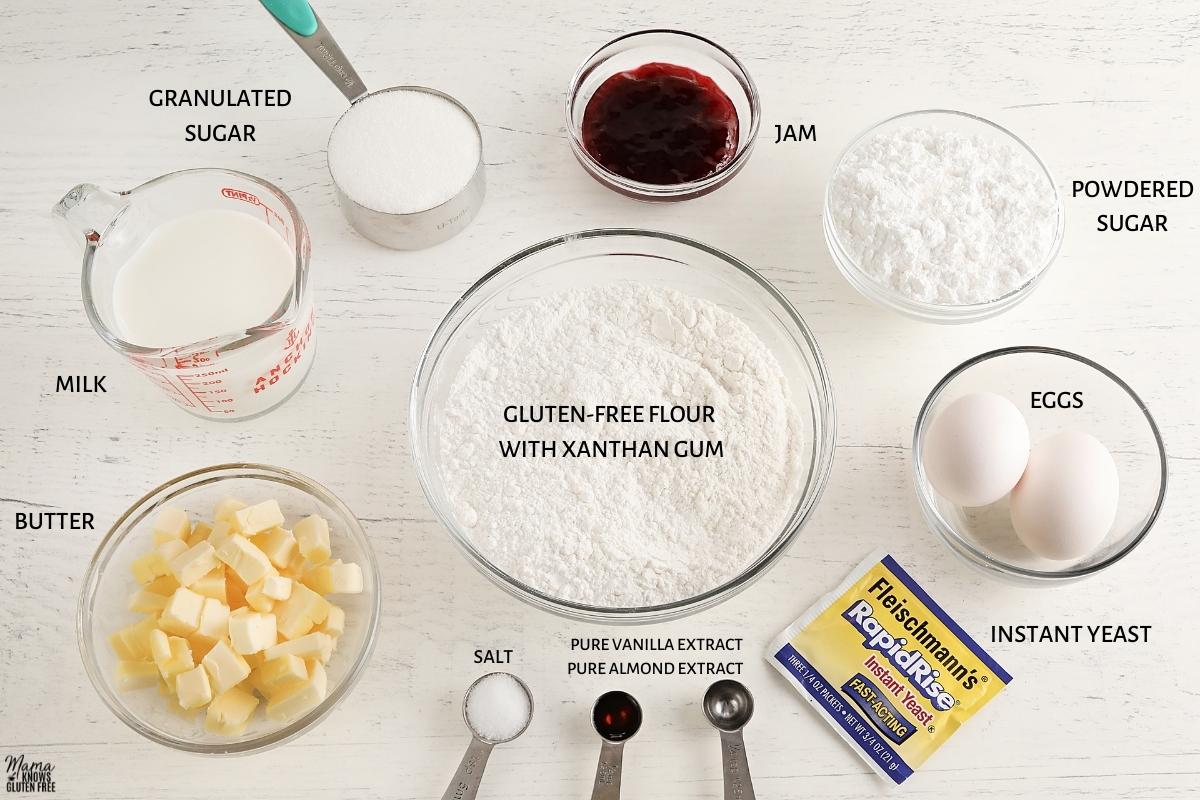 gluten-free Danish ingredients on a white background 