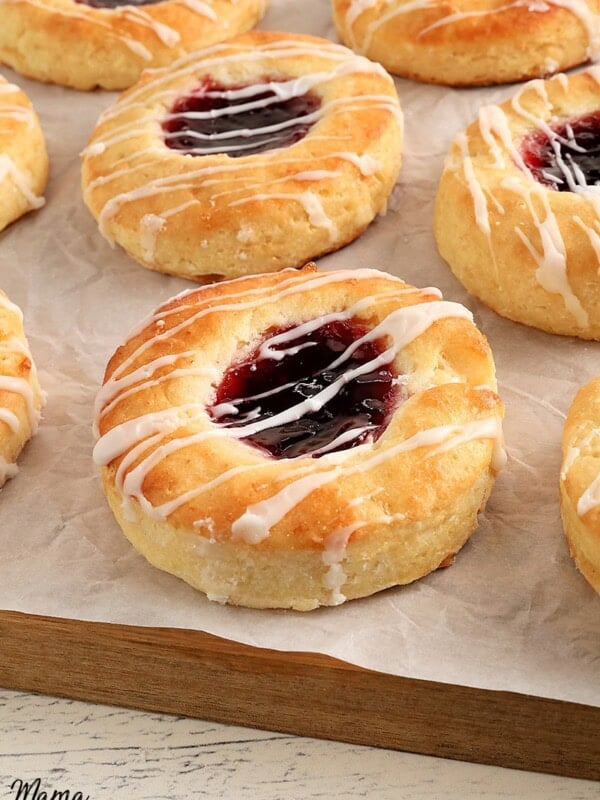 gluten-free jam filled Danish on parchment paper
