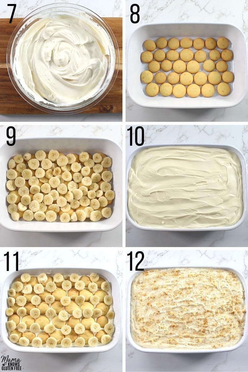 gluten-free banana pudding recipe steps 7-12 photo collage