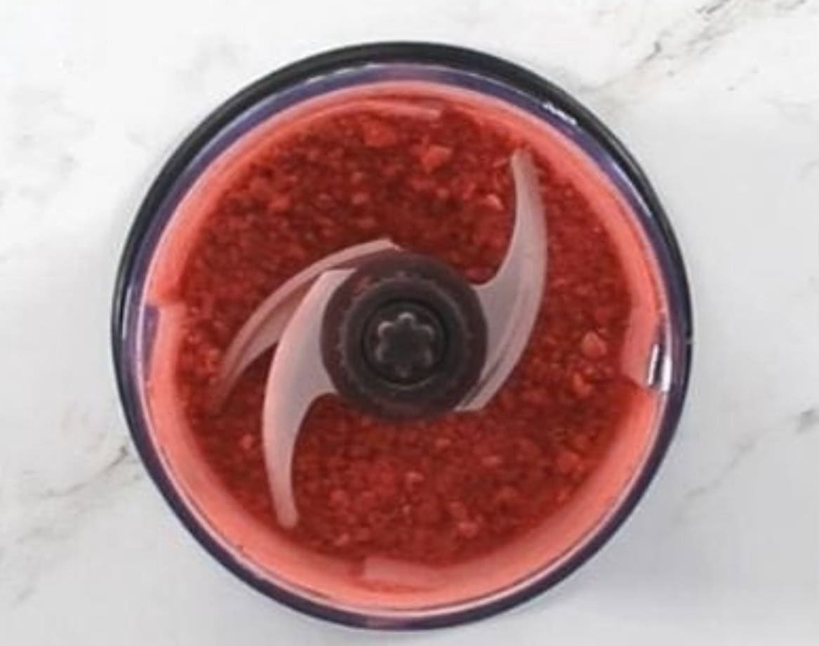 Freeze dried strawberries in a food processor.