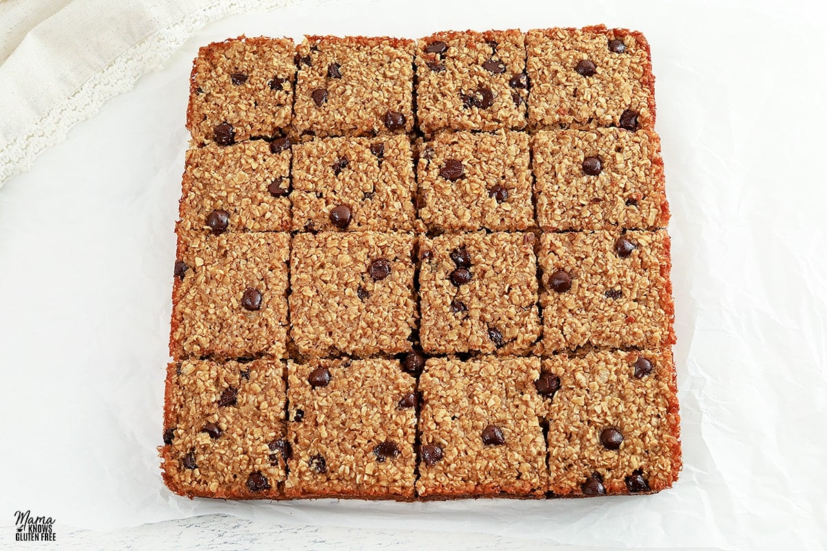 oatmeal bars cut into square bars