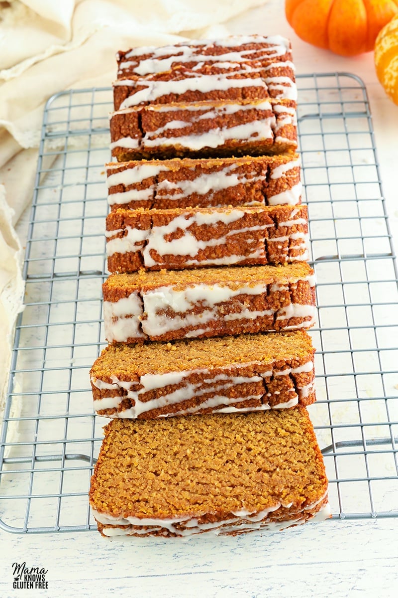 almond flour pumpkin bread on a wire cooling rack