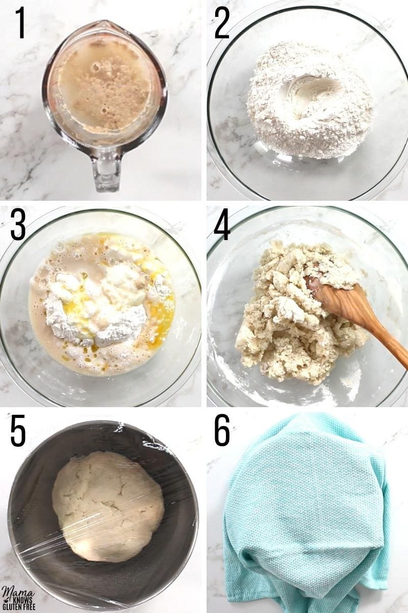 gluten-free naan bread recipe steps 1-6 photo collage