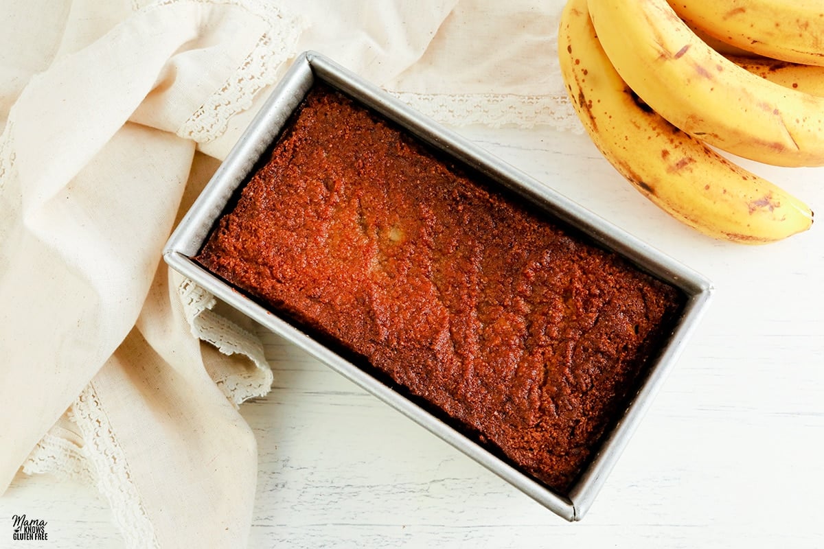 almond flour banana bread in a baking pan