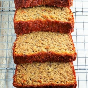 almond flour banana bread on a wire cooling rack