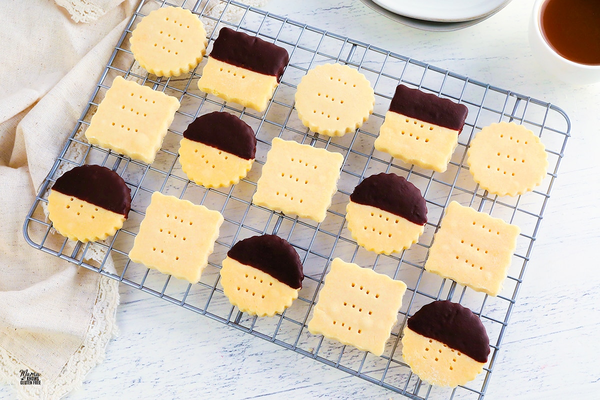 gluten-free shortbread cookies on a wire cooling rack