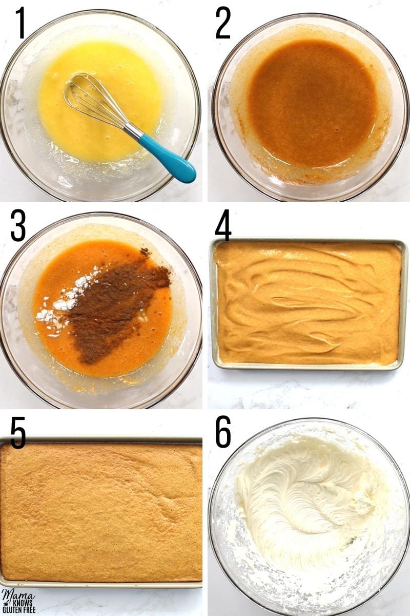 gluten-free pumpkin roll recipe steps 1-6 photo collage