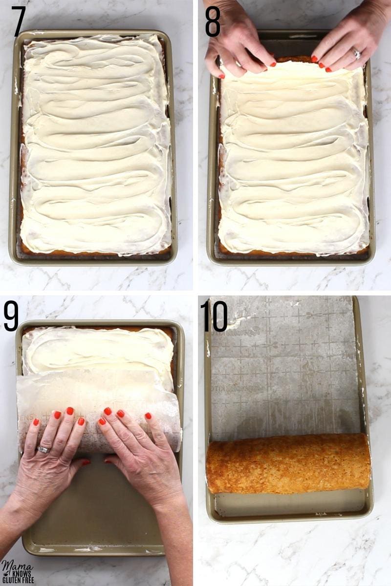 gluten-free pumpkin roll recipe steps 7-10 photo collage