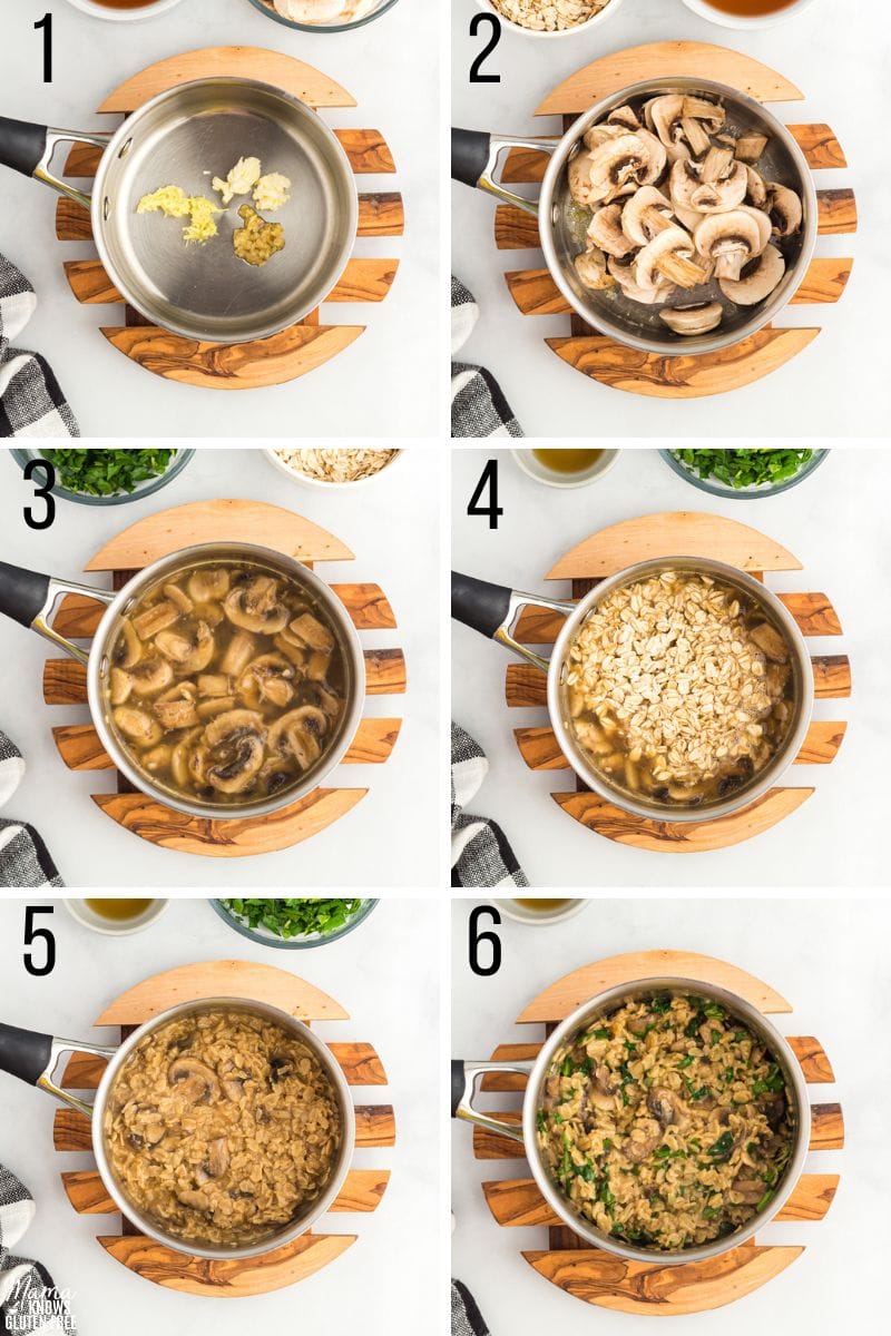 Step by step pictures how to make savory oatmeal.