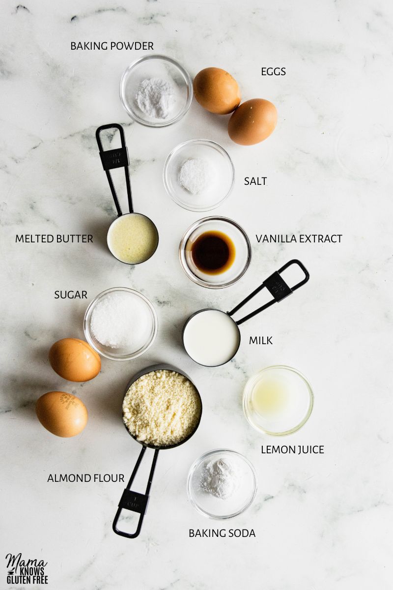 Ingredients used in almond flour pancakes.