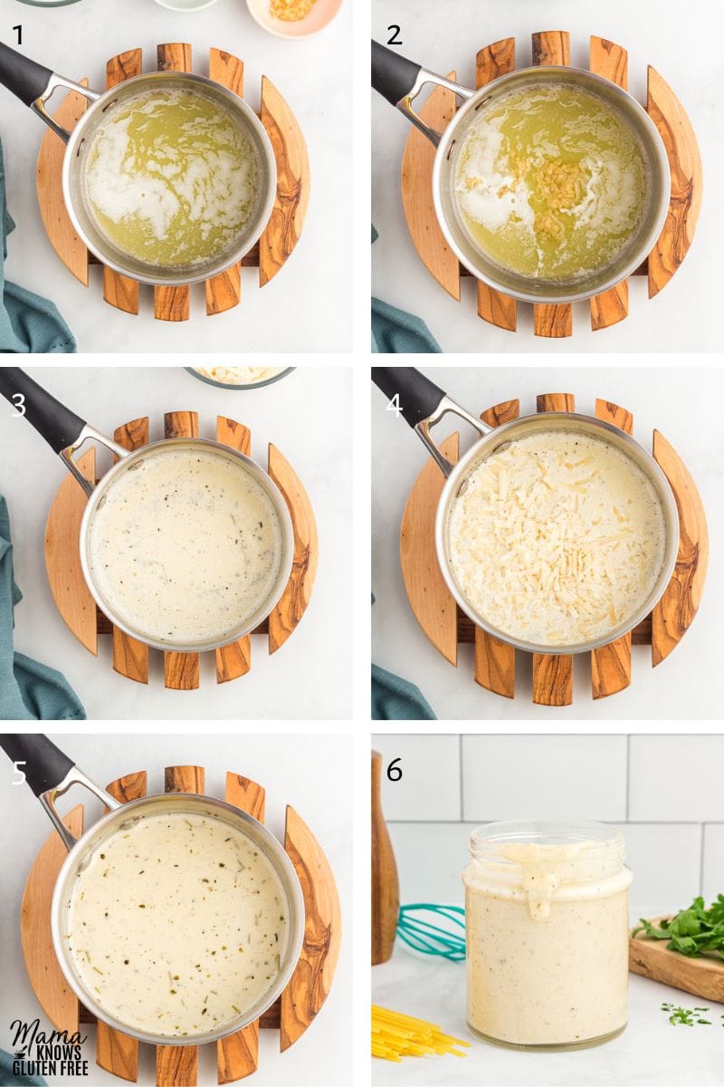 Gluten-free alfredo sauce recipe steps photo collage