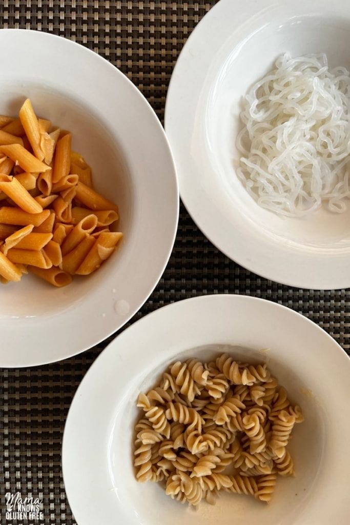 Three different Gluten-Free Pastas that were used in the test.