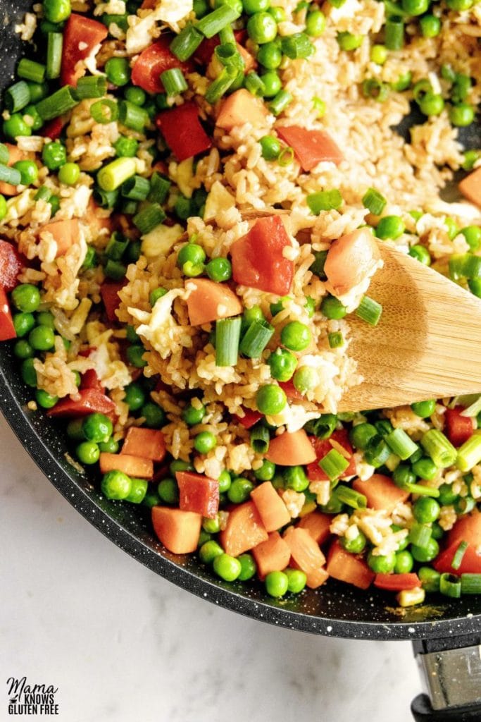 Close up of Gluten-free fried rice with vegetables