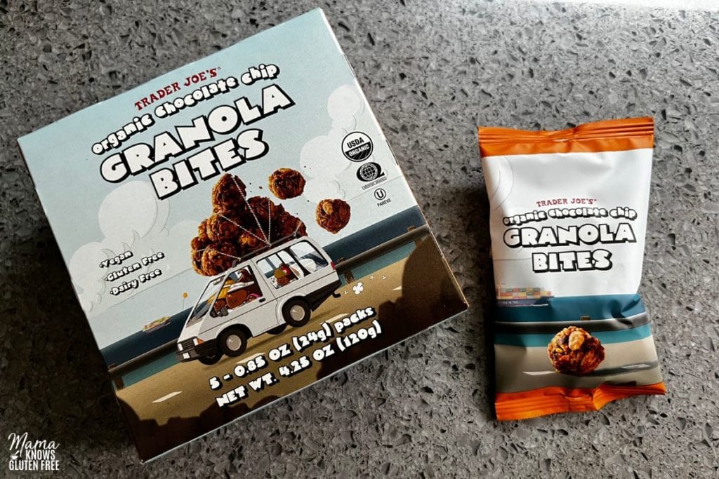 2 different packages of Trader Joe's Organic Chocolate Chip Granola Bites
