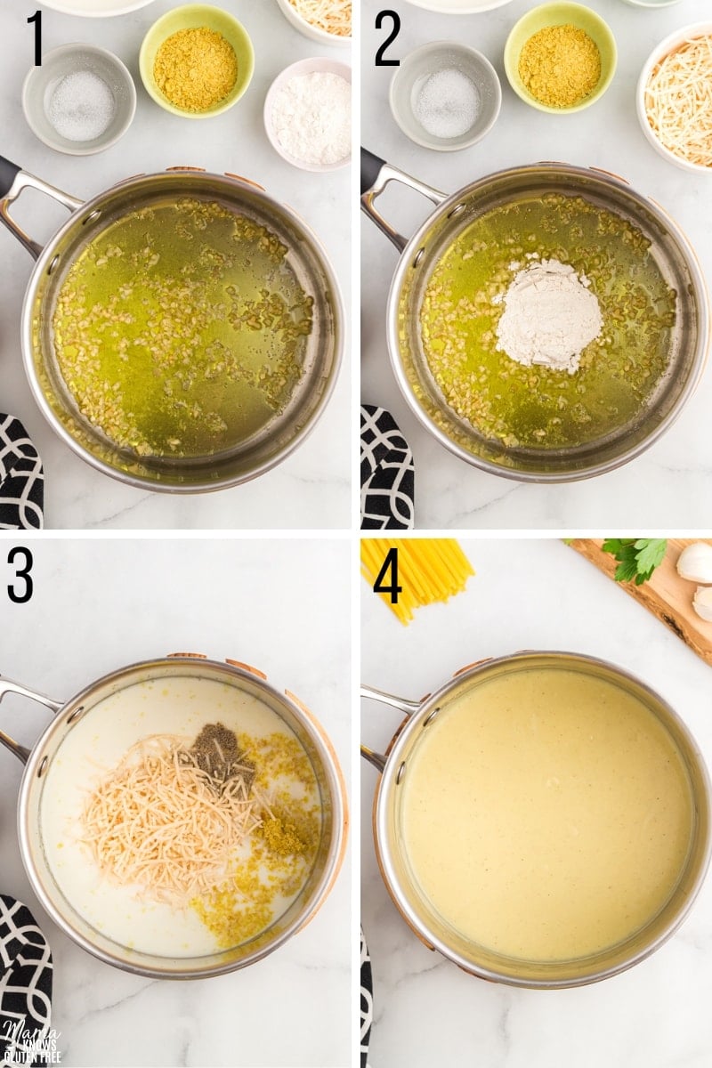 dairy-free alfredo sauce recipe step photo collage