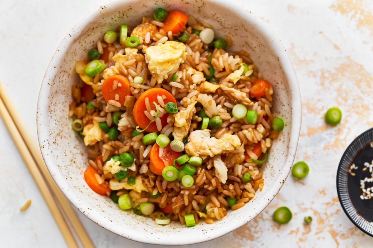 A bowl of gluten-free fried rice