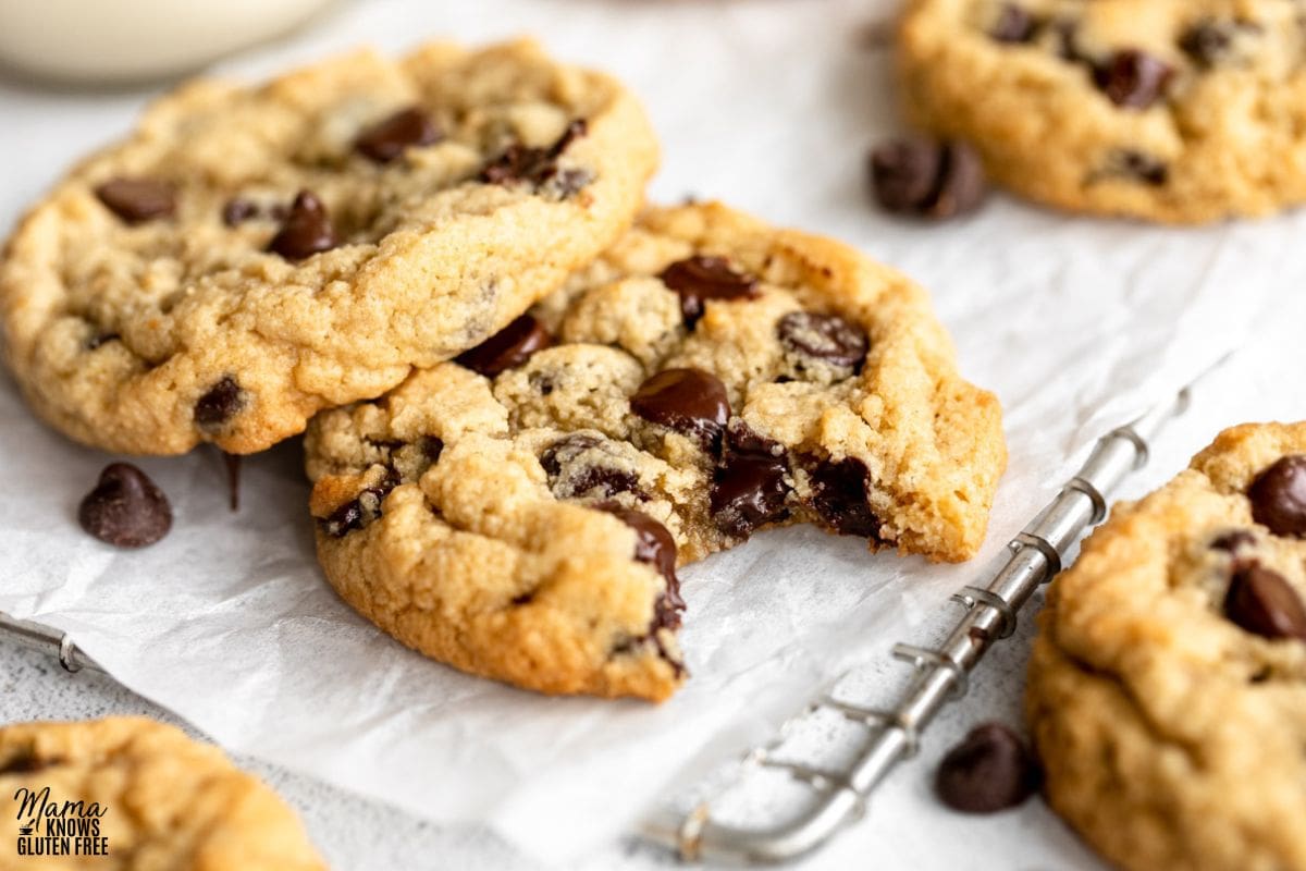 Almond Flour Chocolate Chip Cookies cooling on a rack.