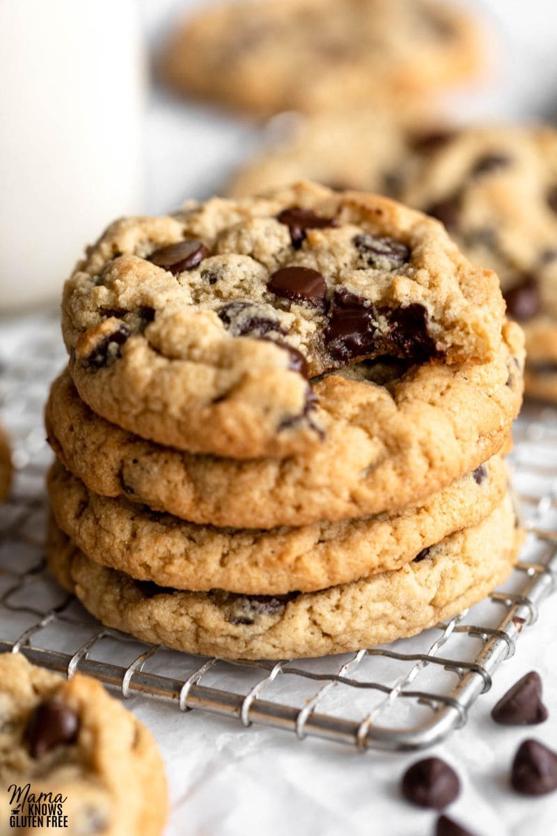 Almond Flour Chocolate Chip Cookies in a pile.