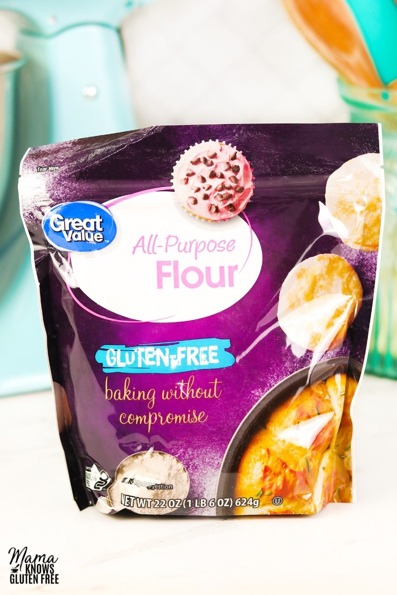 Grave Value gluten-free flour bag on a white counter