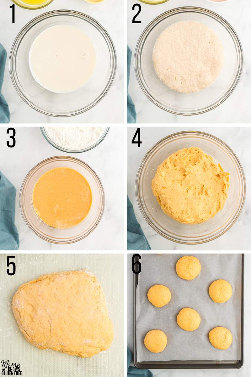 First 6 steps to make Gluten-Free Sweet Potato Rolls.