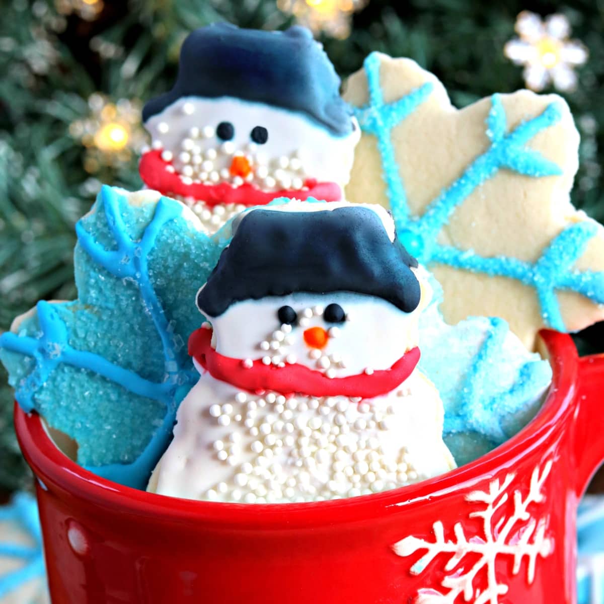 gluten-free cut out sugar cookies in a red coffee cup