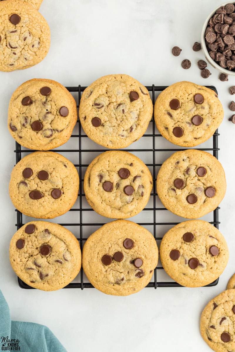 Oat Flour Chocolate Chip Cookies on wire rack.