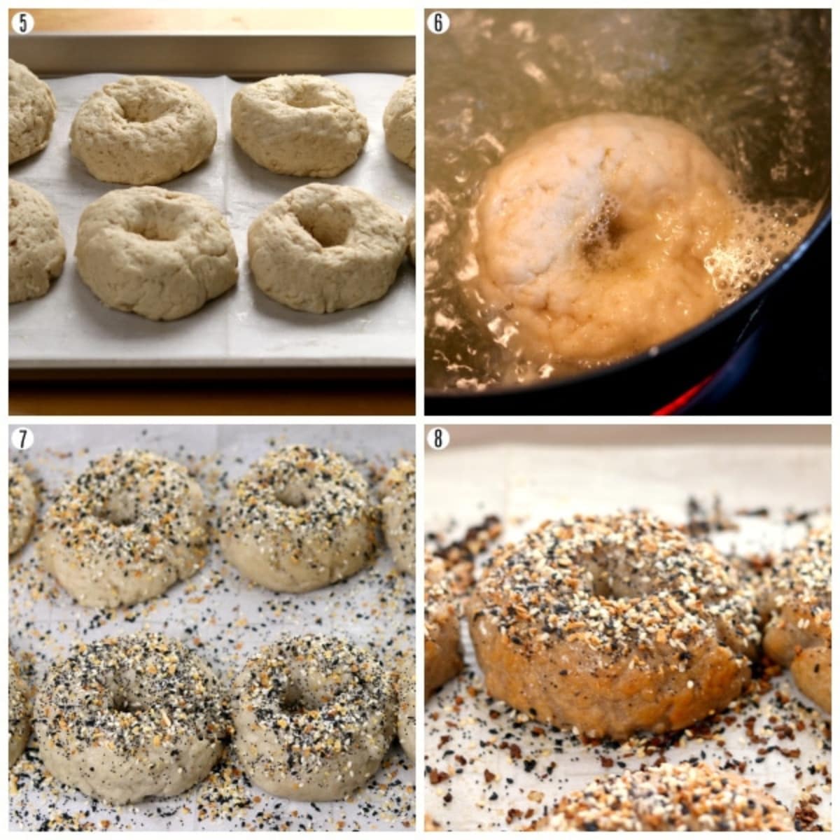 gluten-free bagels recipe steps 1-8 for baking the bagels