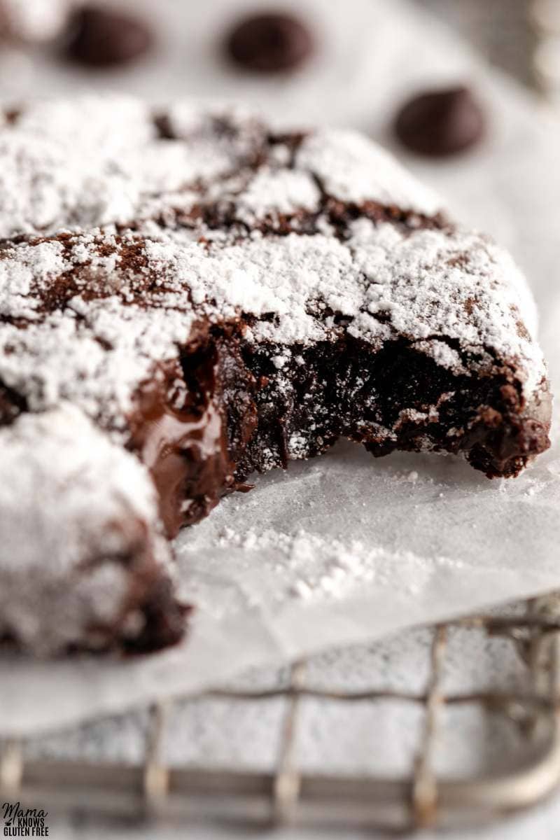 gluten-free chocolate crinkle cookie on a cooling rack