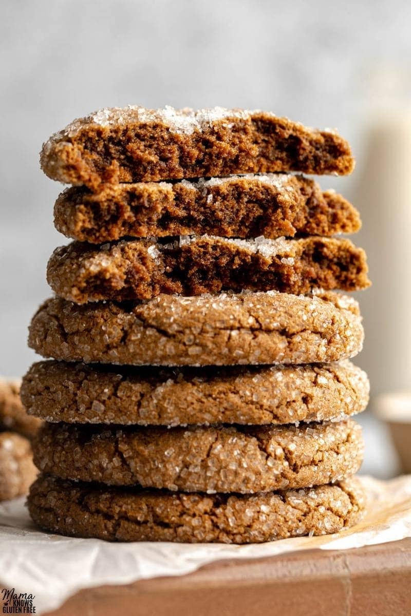 gluten-free molasses cookies stacked on top of each other