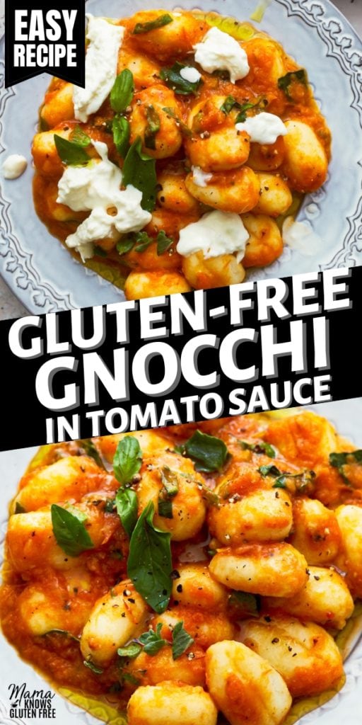 gluten-free gnocchi in tomato sauce Pinterest pin