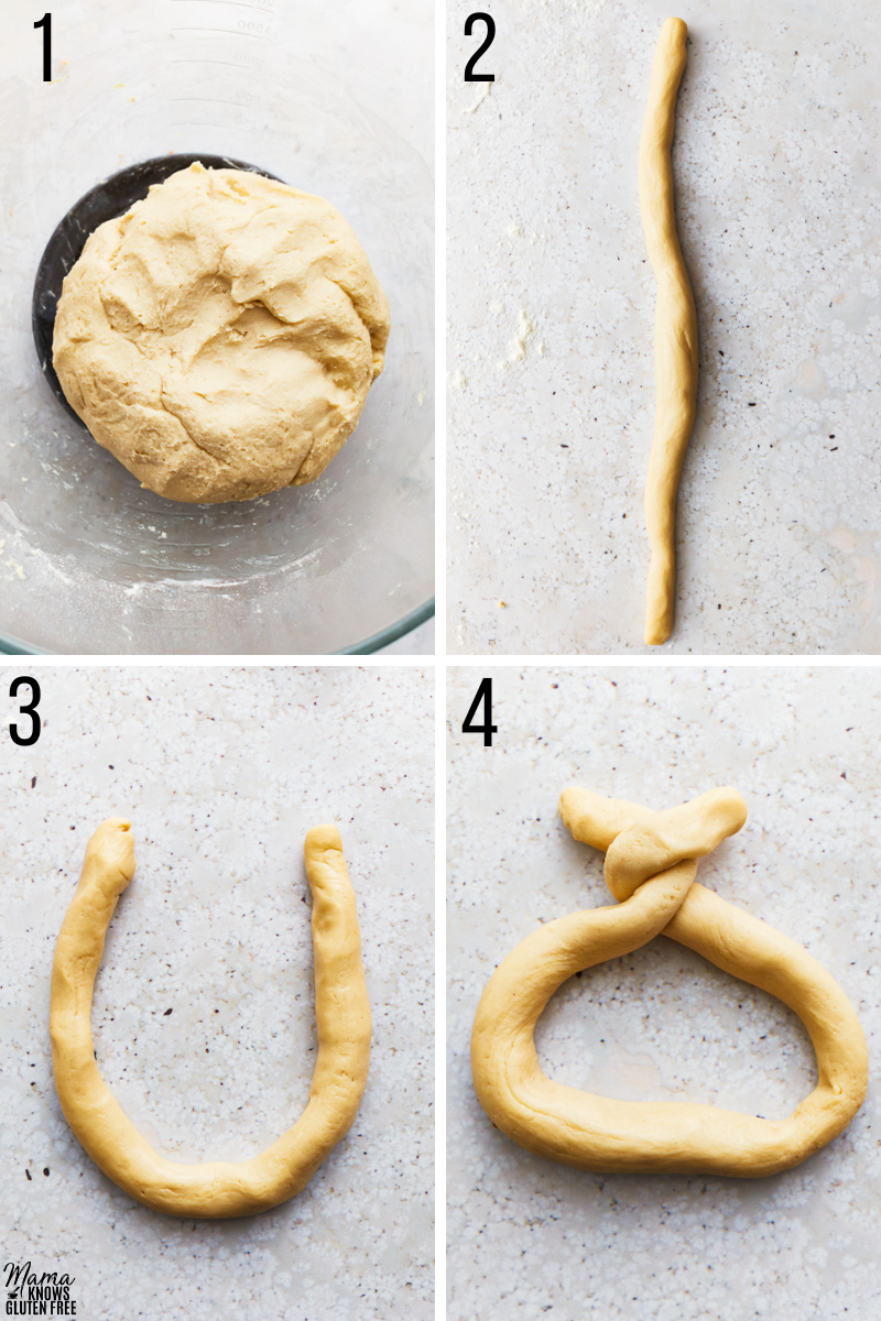 gluten-free soft pretzels recipe steps 1-4