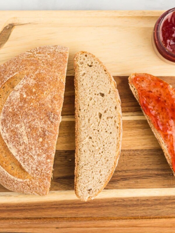 gluten-free sourdough bread on a wooden cutting board