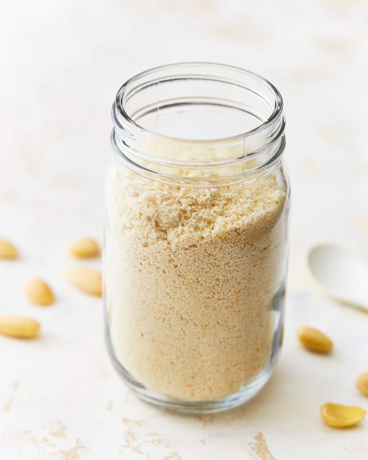 almond flour in a mason jar without a lid.