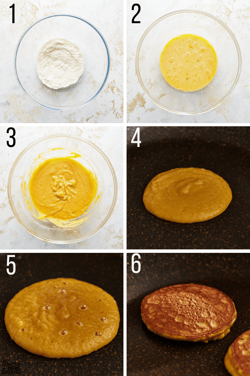 step by step photos for how to make coconut flour pancakes