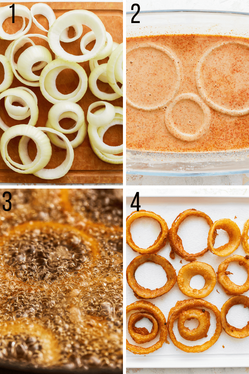 gluten-free onion rings recipe steps photo collage 