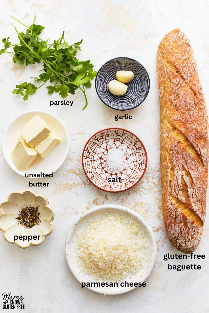 ingredients for gluten free garlic bread