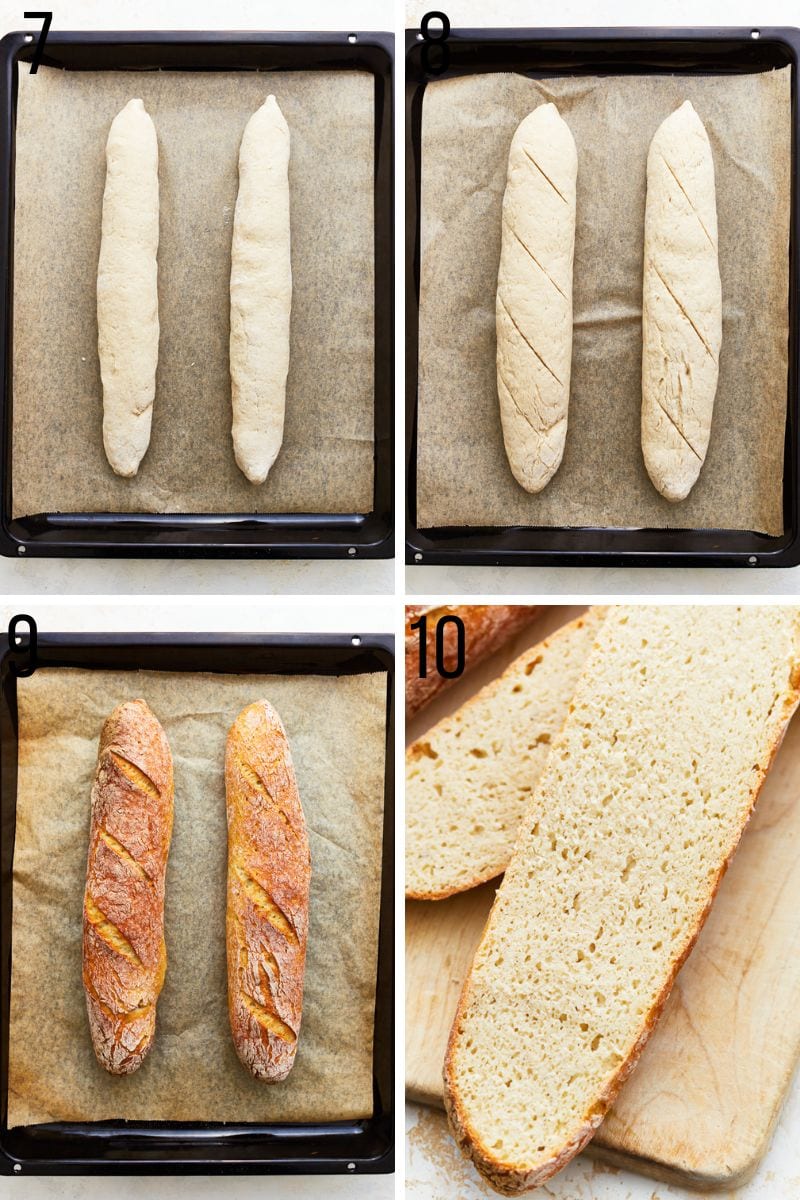 step by step photos for how to make gluten-free baguette bread