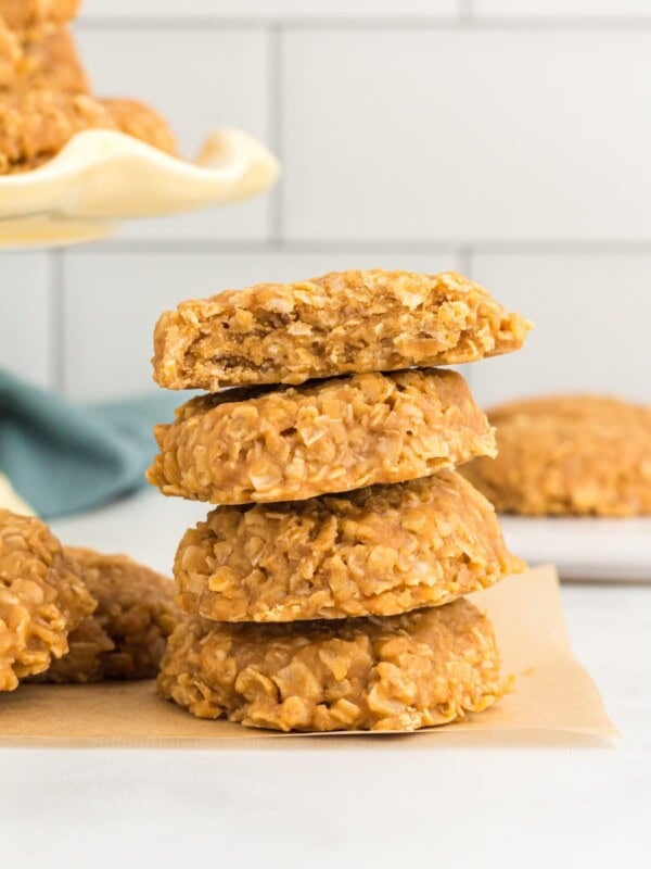 a stack of 4 peanut butter cookies.